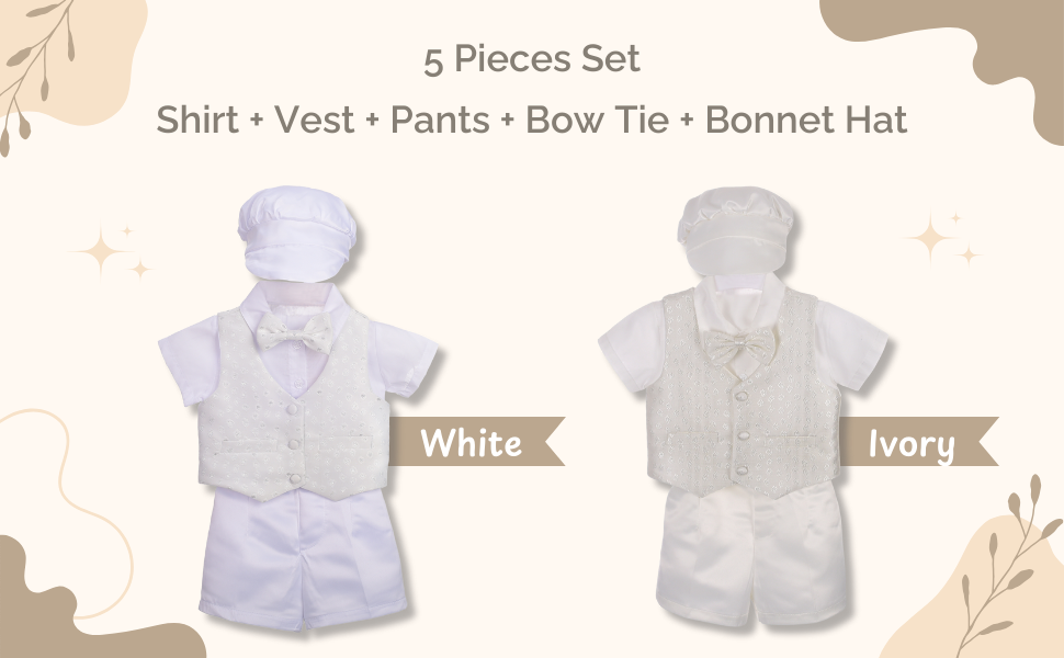 Christening Gown Baptism Outfits Clothes Baby Infant Boys Ivory Suit Set Wedding Shorts Shirt