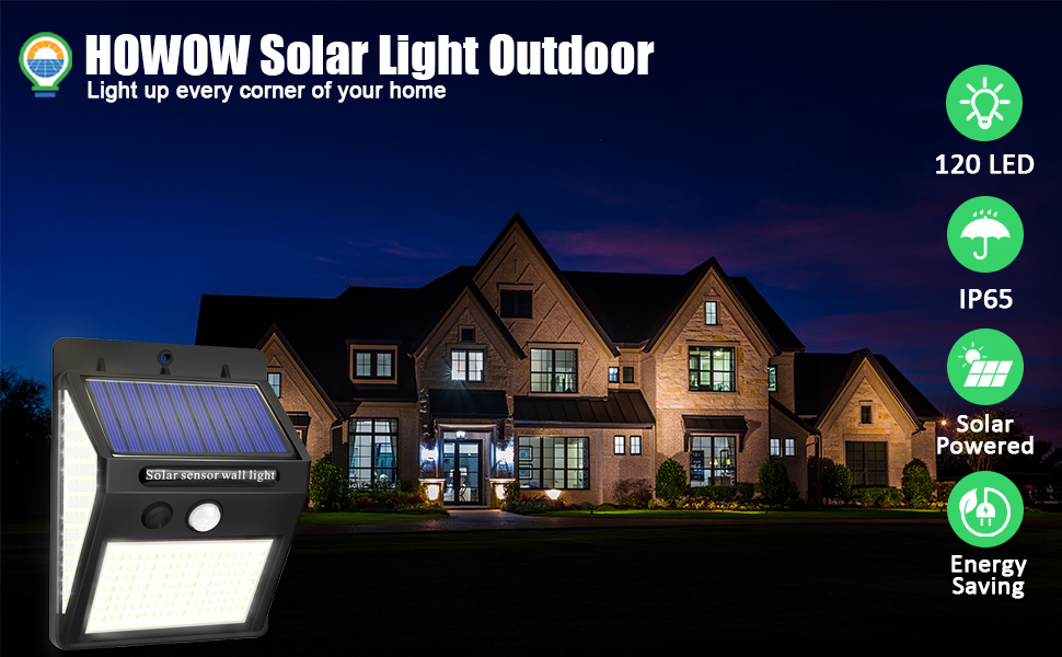 Howow Solar Security Lights Outdoor Motion Sensor, 150 LED Solar Lights
