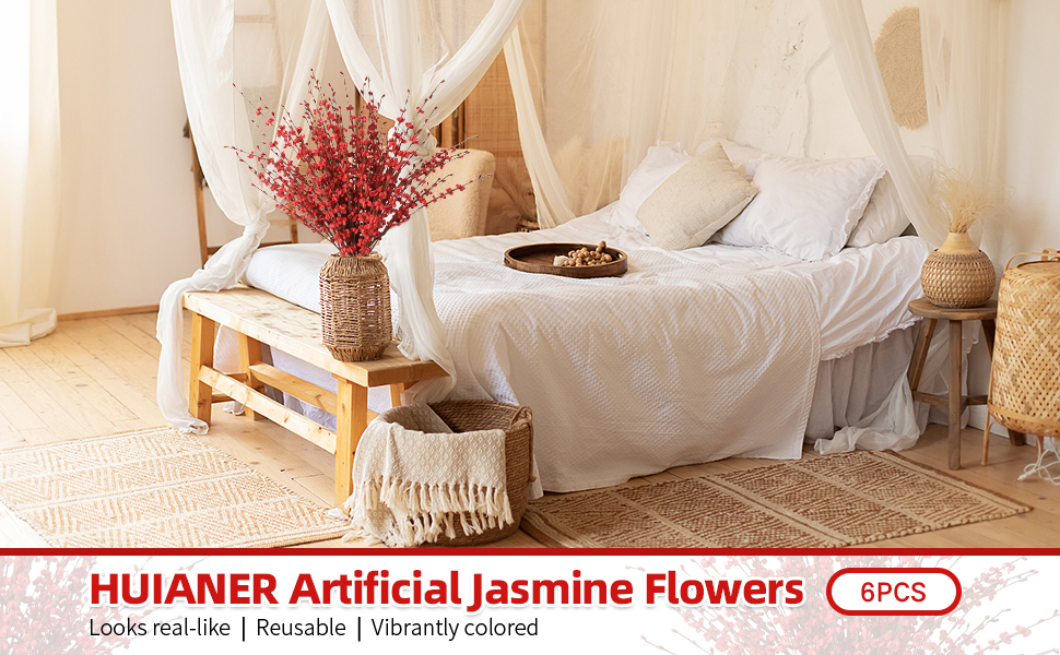 HUIANER 6Pcs 29" Artificial Jasmine Flowers with Long Stem Fake Flower