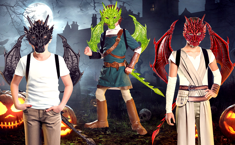 Dragon Costume Kids Dinosaur Wings Tail Mask Set