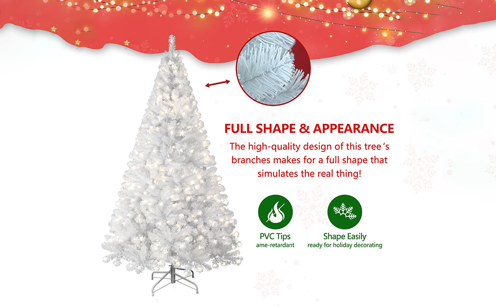 7Ft Prelit Christmas Tree Artificial White Realistic Tree 1064 Branch 400 Lights
