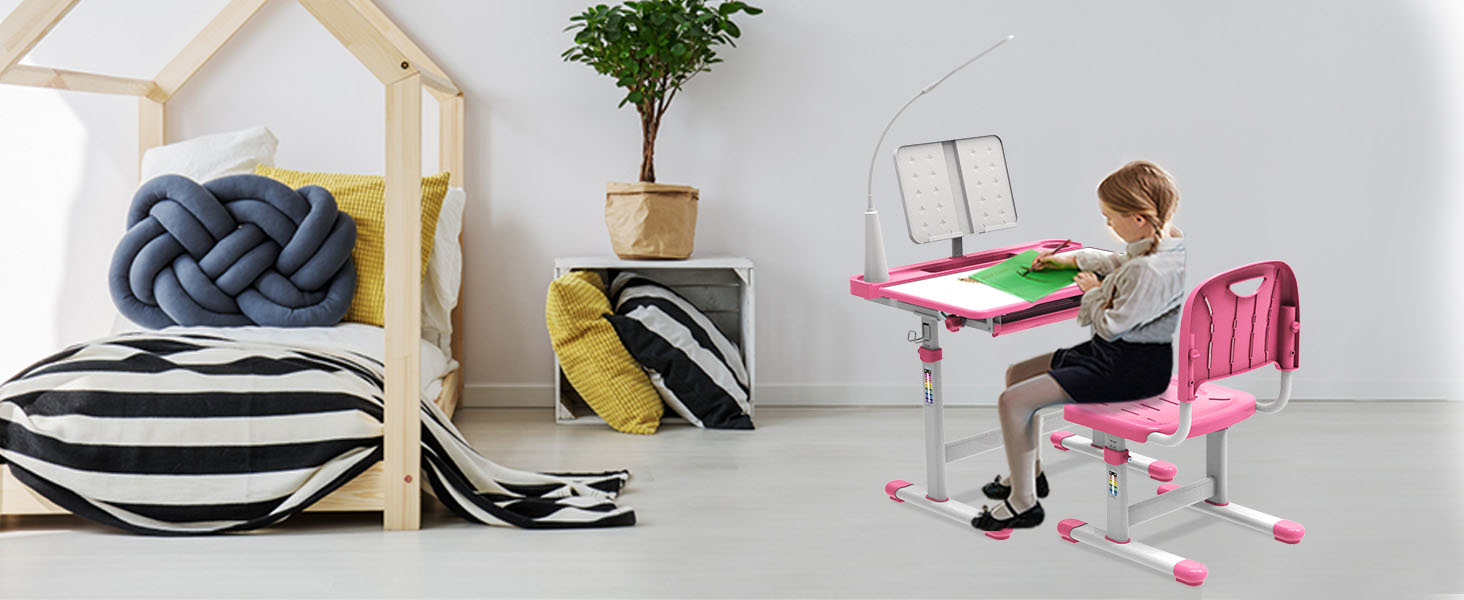 BELANITAS Kids Desk and Chair Set, 40Degree Tiltable Desktop Desk for Kids, Height