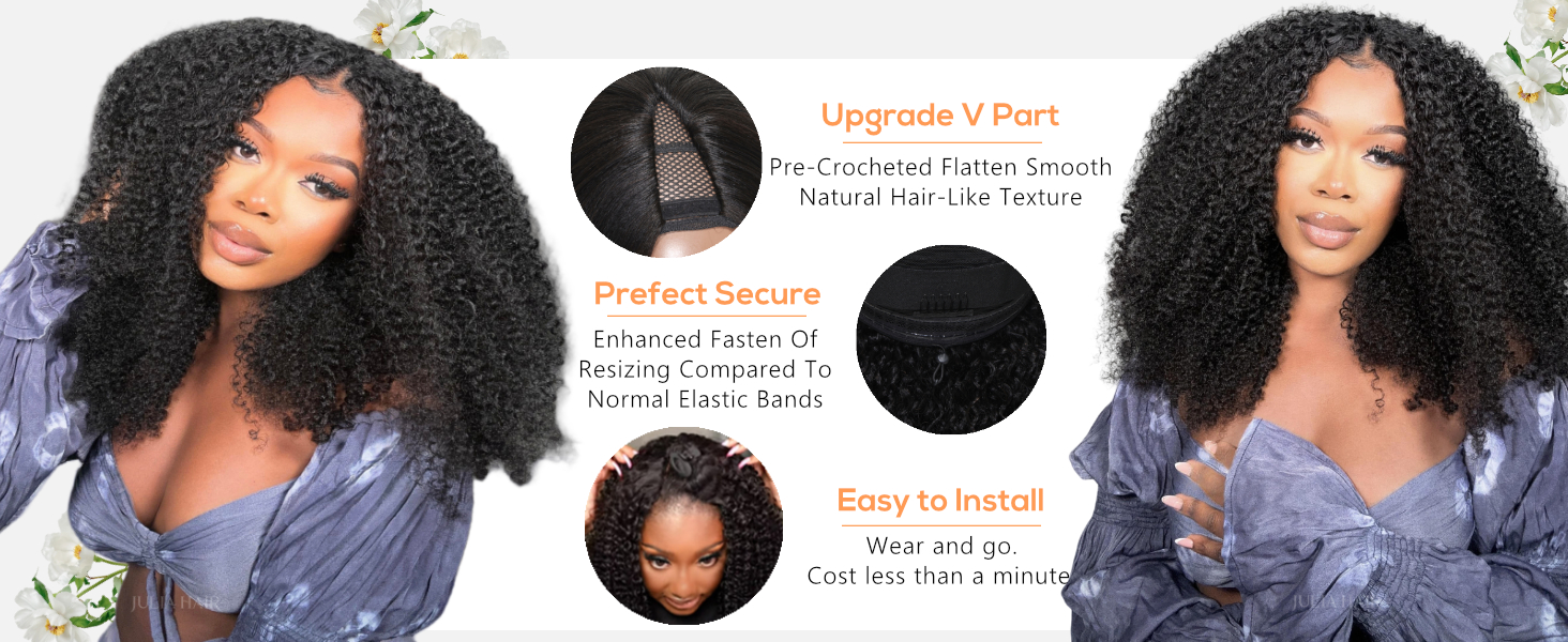 Julia Hair 12A Easicontour V Part Human Hair Wig Kinky