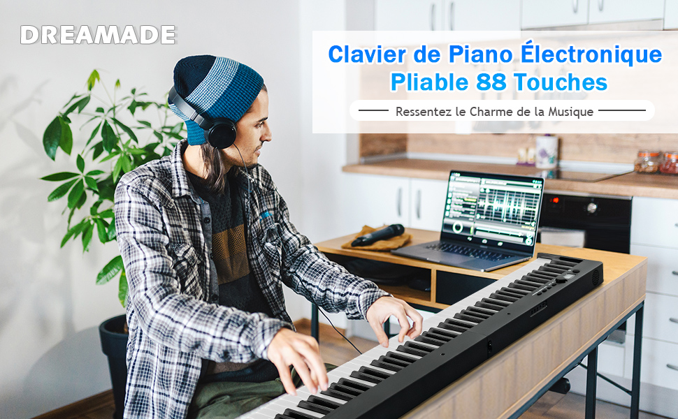 DREAMADE Piano Numérique Clavier Electrique Pliable 88 Touches