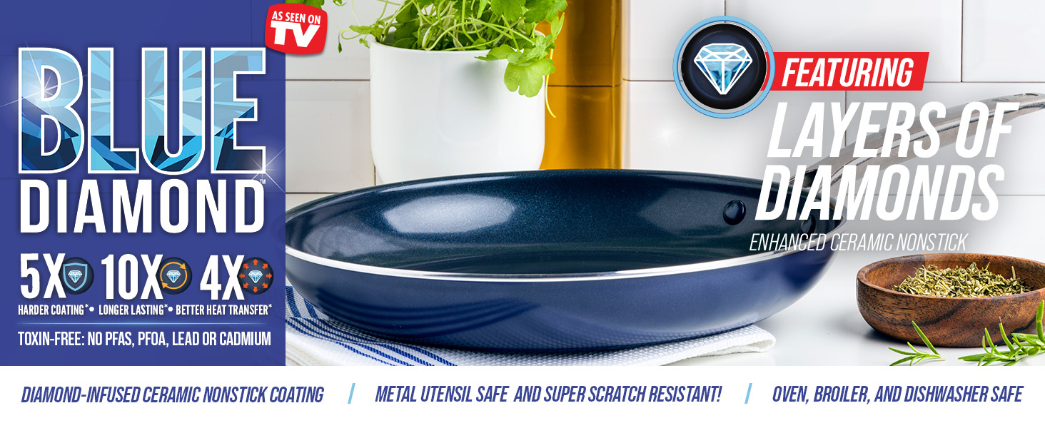 Blue Diamond, cookware, nonstick, frying pan, diamonds, ceramic, pfas, easy to clean, toxin free