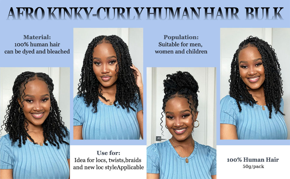Afro kinkys bulk human hair for dreadlocks extensions repair locs