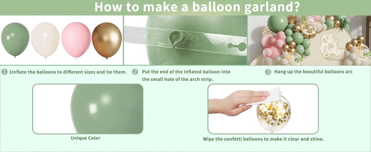  green pink and white balloon arch kit