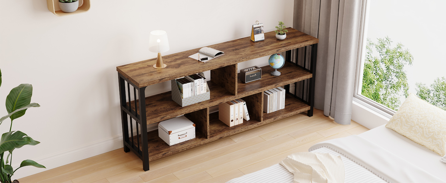 IBF Bookshelf, Farmhouse 63” Long Open Book Shelf, Wood