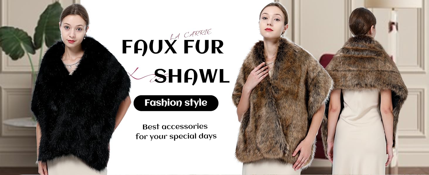 shawl wraps scarf women stole cape faux fur black white wedding 1920s Christmas