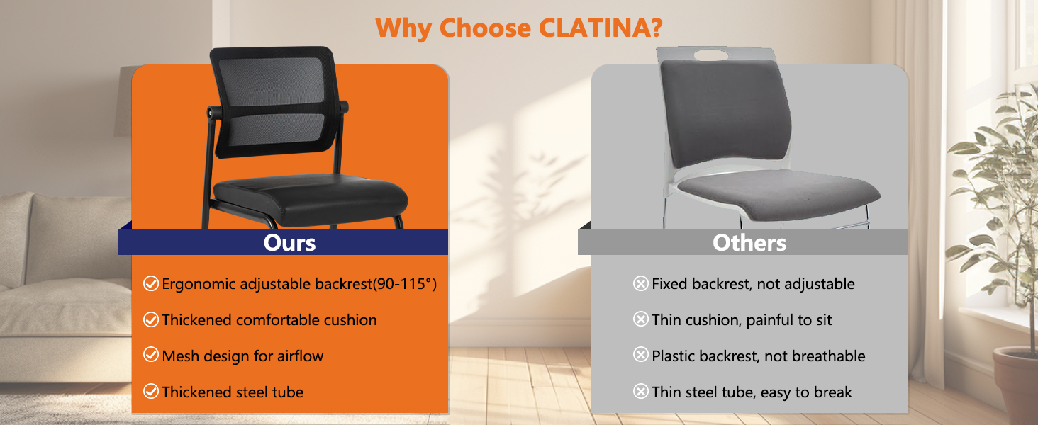 Armless Waiting Room Chair with Adjustable Backrest