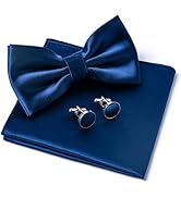 Aegero Mens Solid Color Double Fold Pre-tied Bow Tie and Pocket Square Cufflinks Set Formal Tuxed...