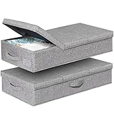 Under Bed Storage With Lids, 2 Pack Large Underbed Storage Containers Clothes W/ 3 Handles, Folda...