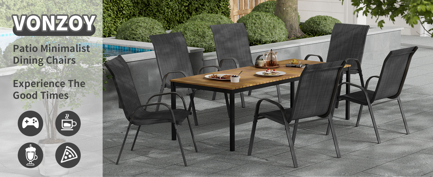 VONZOY Patio Dining Chairs Set of 6, Outdoor Stackable