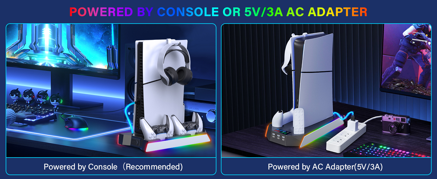 ps5 cooling station with controller charging station and led lights