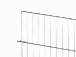 Regaleinsatz aus weißem Metalldraht mit vertikalen Stangen und einer horizontalen Stützstange, ideal zur Organisation von Schränken oder Stauräumen.