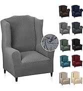 MAXIJIN Newest Jacquard Wingback Chair Covers 1-Piece Stretch Wing Chair Covers Soft Thick Wingba...