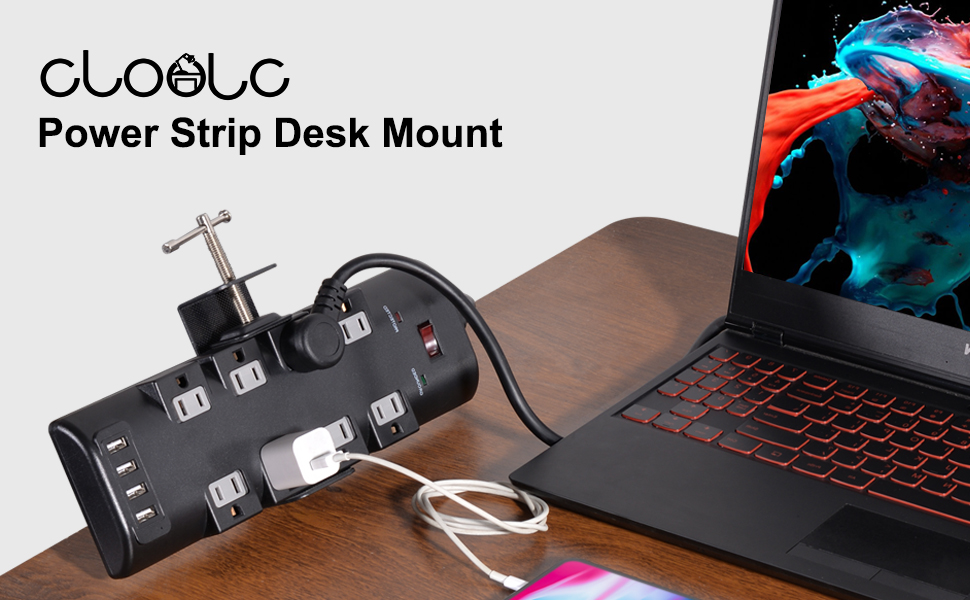 Adjustable Desk Clamp Power Strip,CLOOLC Removable Power