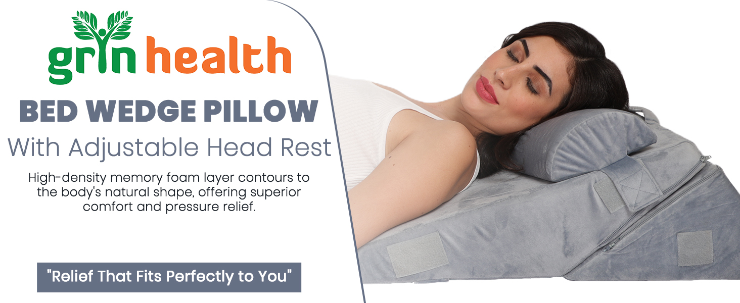 Grin Health Memory Foam Arthopedic Bed Wage Pillo Head Rest Adjustable Veg Cushion for Sleeping, Acid Reflux, Heartburn, GERD, Leg Support Pillo, Back Support, Pregnancy Pillow (Gray) Spn-jgsp memory foam orthopedic bed veg pillo head rest