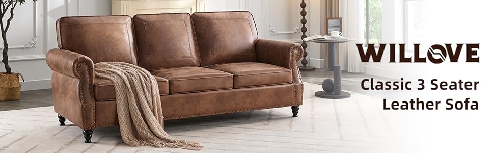 Mid-Century Modern Leather Sofa Couch