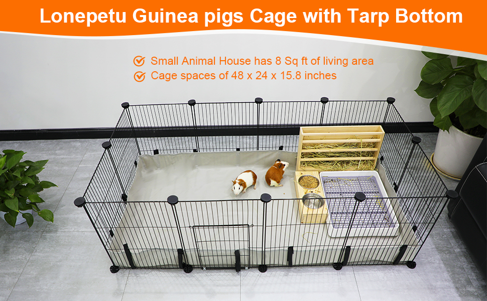 Lonepetu 8 Square Guinea Pig Cage with Tarp Bottom, C&C Cage Habitats