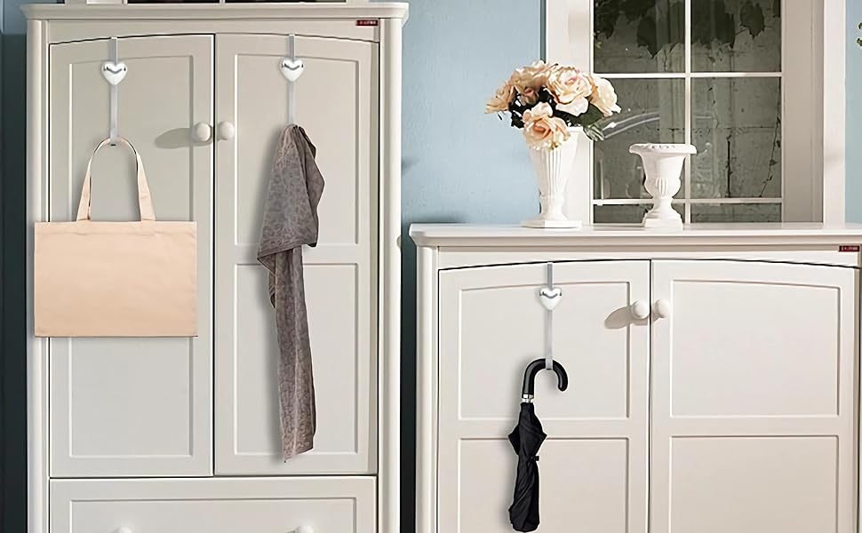 Duomiacasa 2 Pack Over The Door Hooks, Silver Decorative