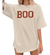 Halloween Shirts for Women Oversized Boo Chenille Patch Shirt Fall Cute Spooky Season Tees Fall S...