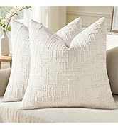 decorUhome Slubby Chenille Throw Pillow Covers 18x18 Set of 2 Solid Thick Textured Decorative Cou...