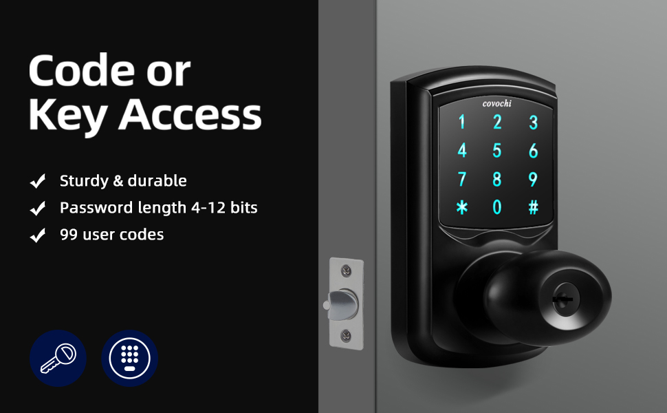 Smart Keypad Door Knob with Passage Mode, Keyless Entry Door Lock