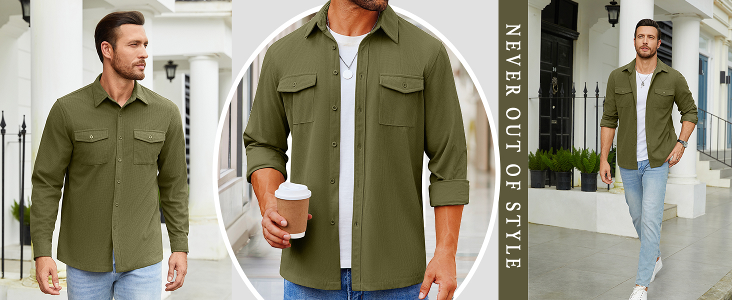 waffle shirt men button down long sleeve casual shirts