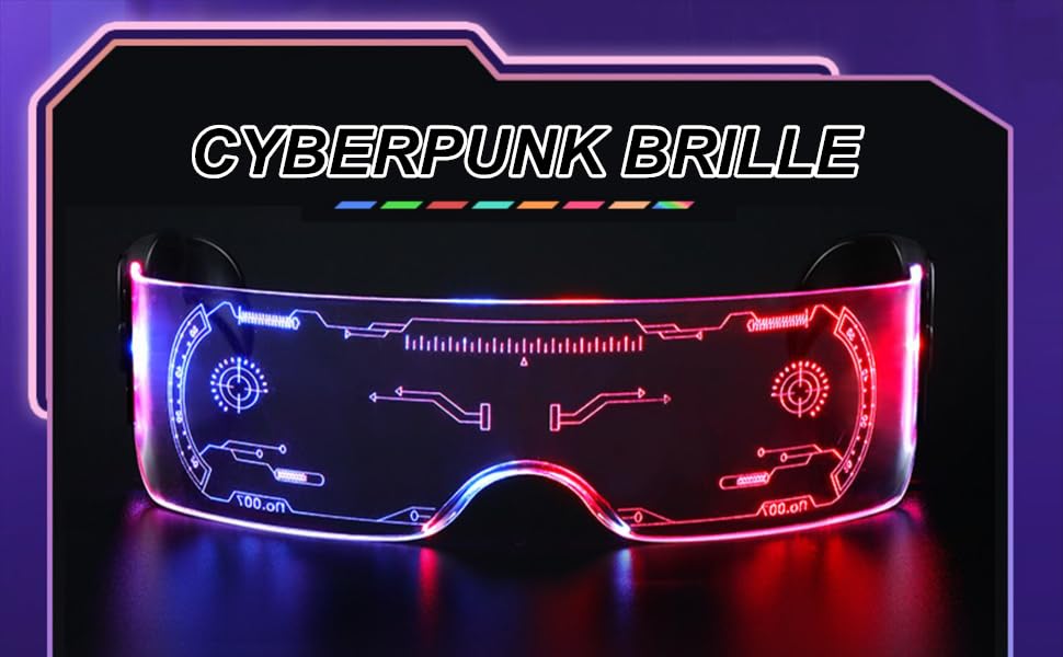 Willingood Cyberpunk LED Brille, 7 Farben LED Leuchtende Brille