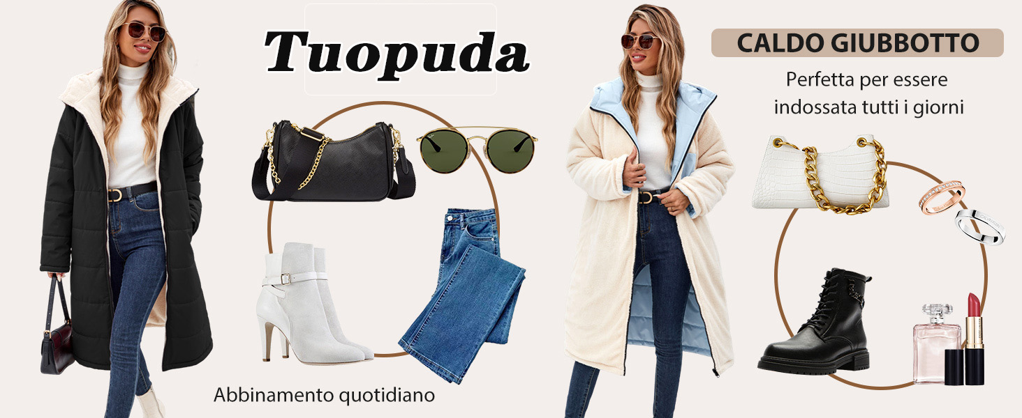 Giacca Donna con Cappuccio Cappotto Lungo Caldo Invernale Parka Trapuntato Giubbotto Felpe con Zip