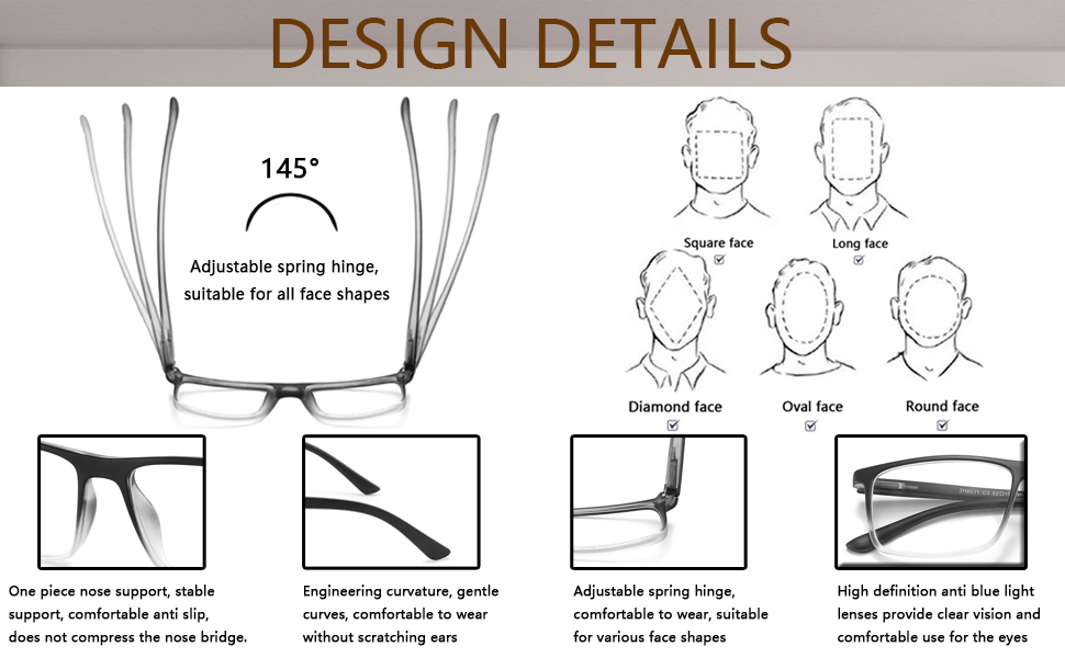  reading readers blue light mens blocking eye frame eyeglasses half adjustable fashion glass eyewear