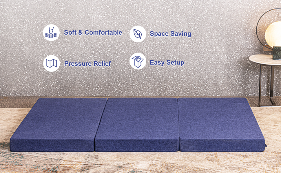 Molblly 4 inch Tri Folding Twin XL Memory Foam Mattress