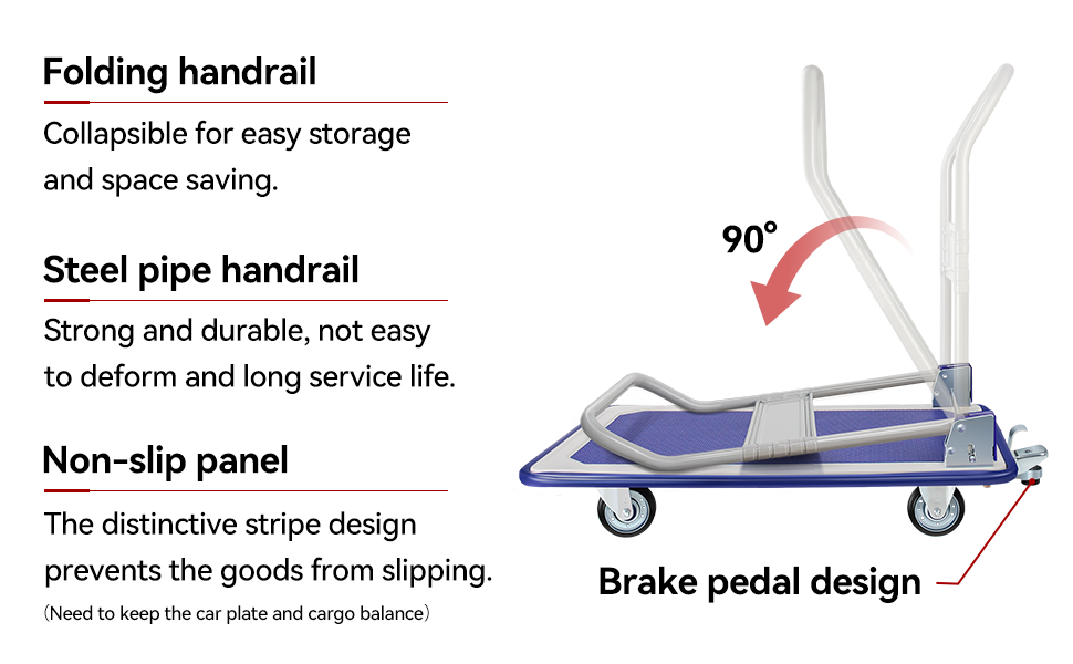 Uholan Folding Steel Platform Truck with Brake Design Push