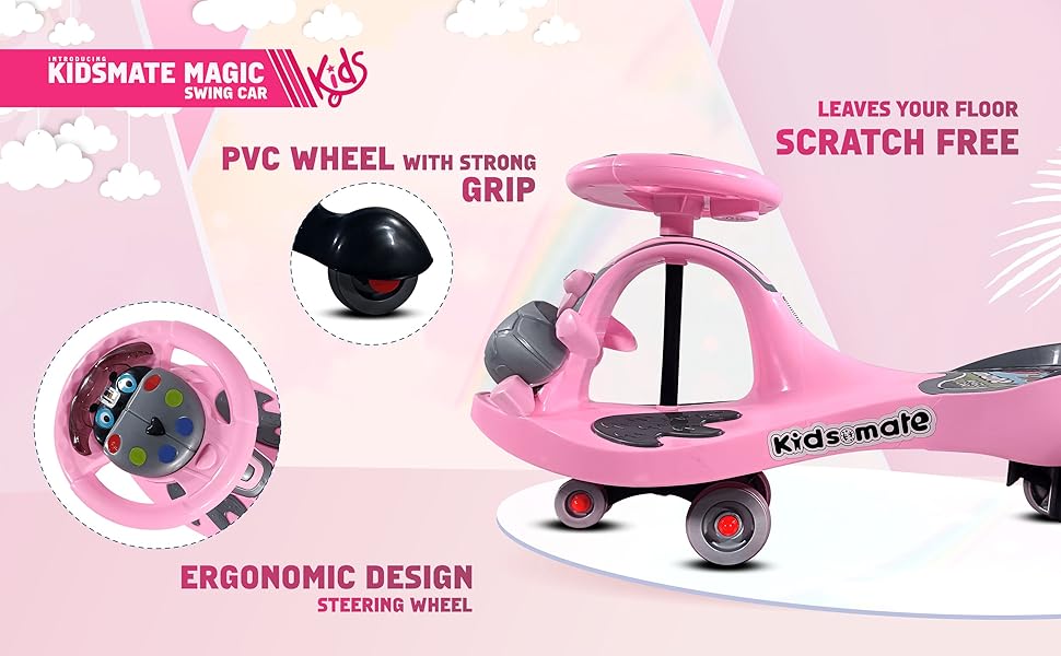 Kidsmate Magic Swing Car for Kids - Pink