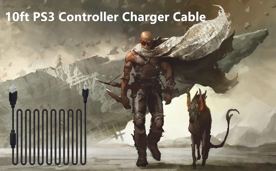 Rzzhgzq 3 Pack 10ft PS3 Controller Charger Cable Charger