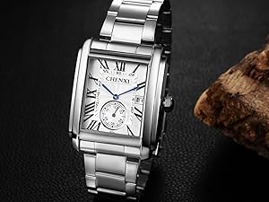 Amazon | スクエア 腕時計 メンズ 四角い 防水: ローマ アナログ