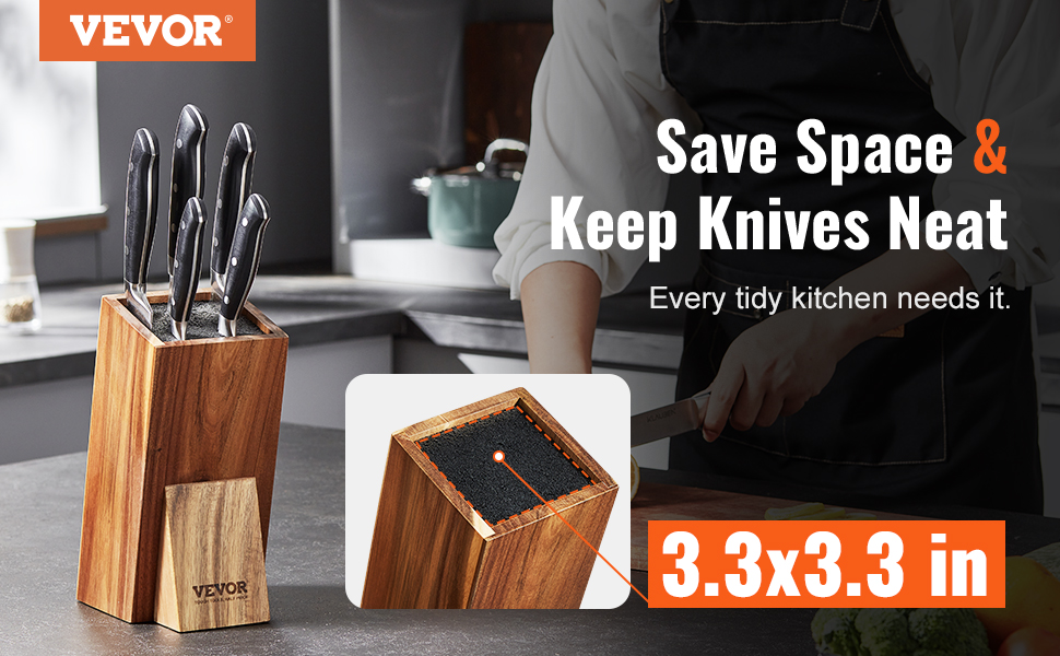 VEVOR Universal Knife Holder, Acacia Wood Knife Block Without Knives
