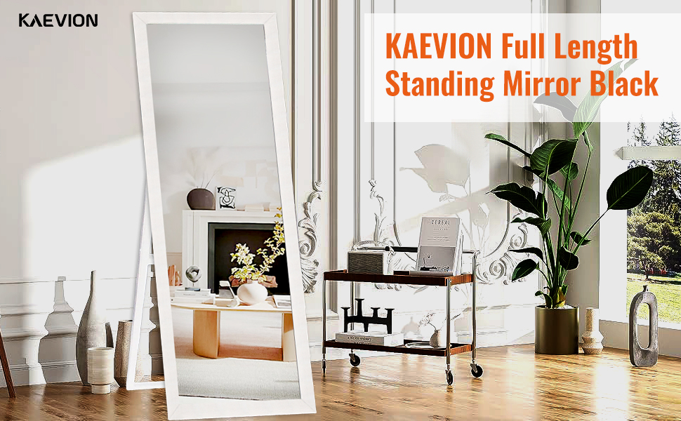 KAEVION Full Length Mirror Standing White Frame HD Rectangle Full Body Big Floor Standing Mirror