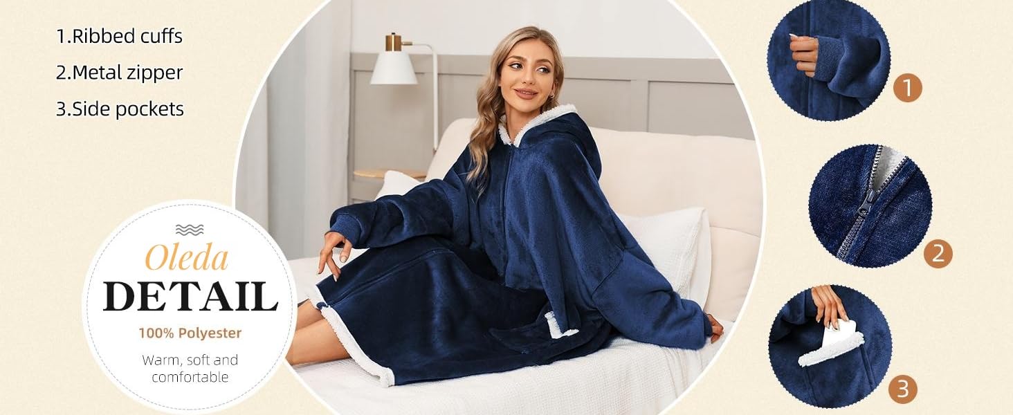 Oleda Blanket Hoodie Oversized Wearable Blanket for Women Men Adults