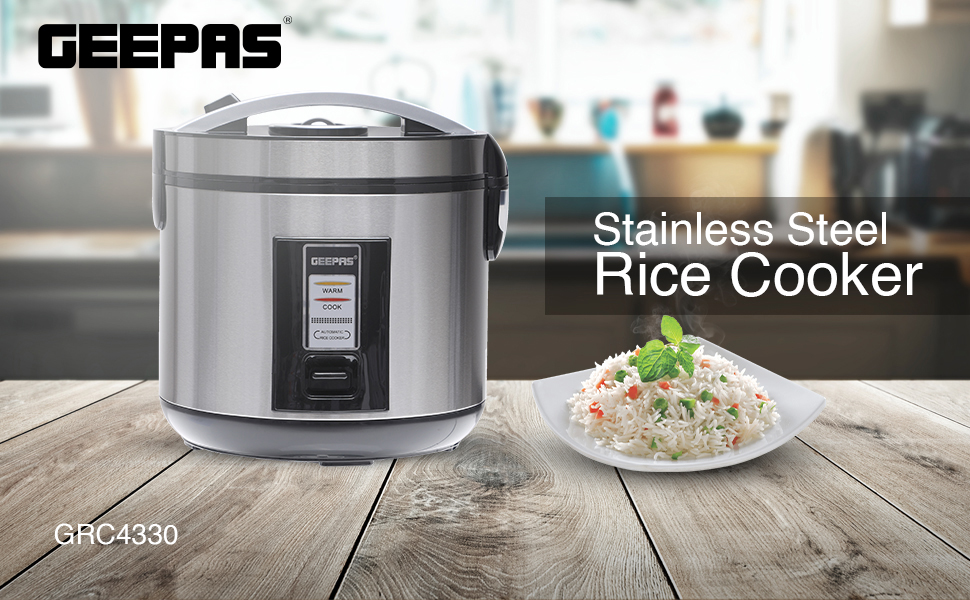 Geepas 1.8L Electric Rice Cooker With Steamer 700W NonStick Inner Pot, Automatic Cooking