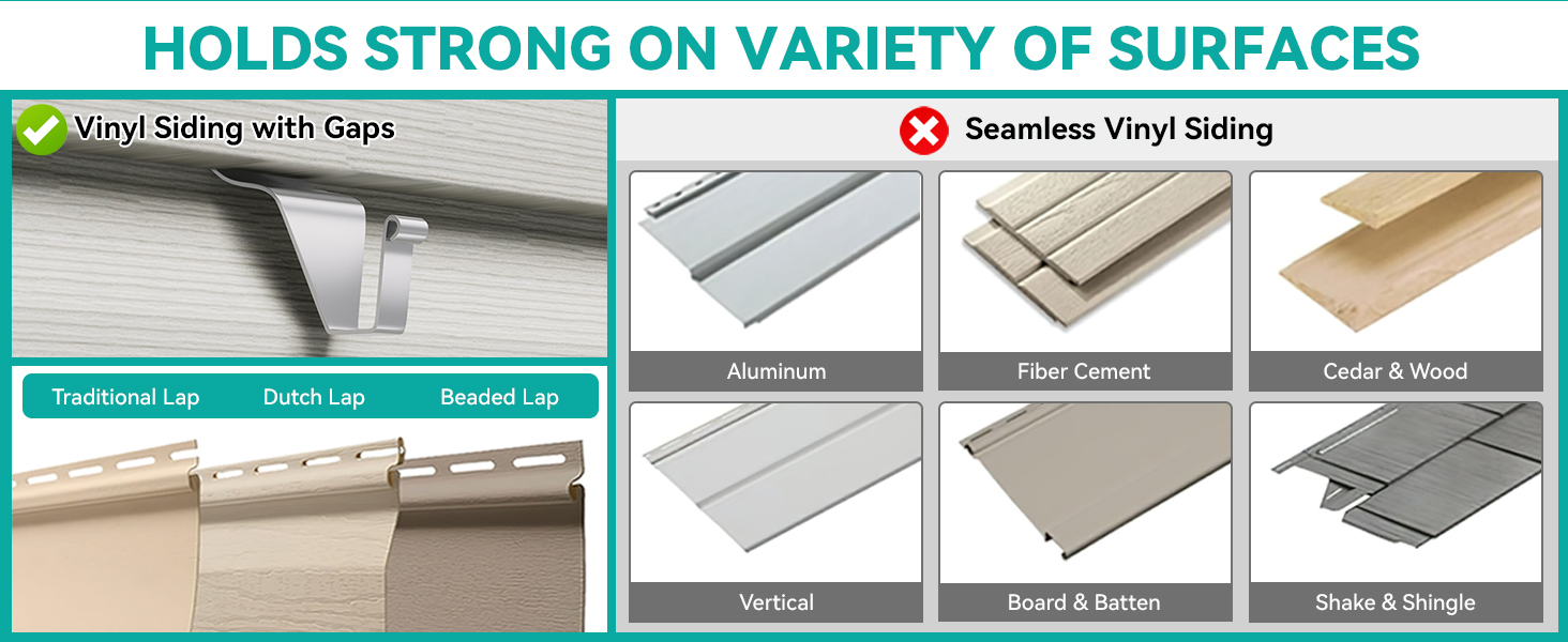 Hooks for Outdoor String Lights, NoHole Vinyl Siding Hooks