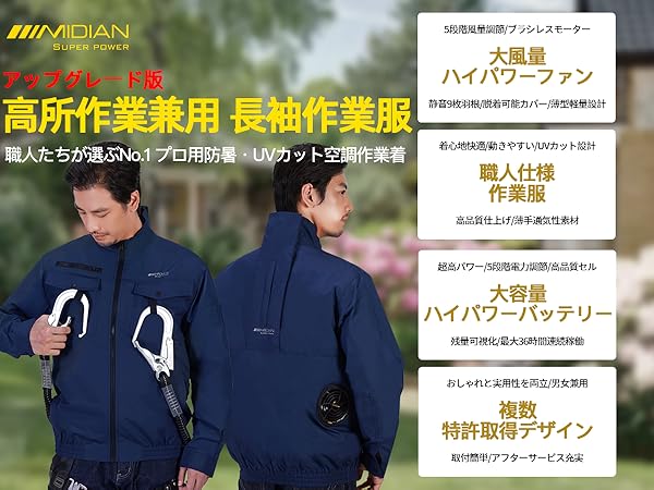 Amazon.co.jp: [MIDIAN] 【30V超強力ファン付き作業着】フル