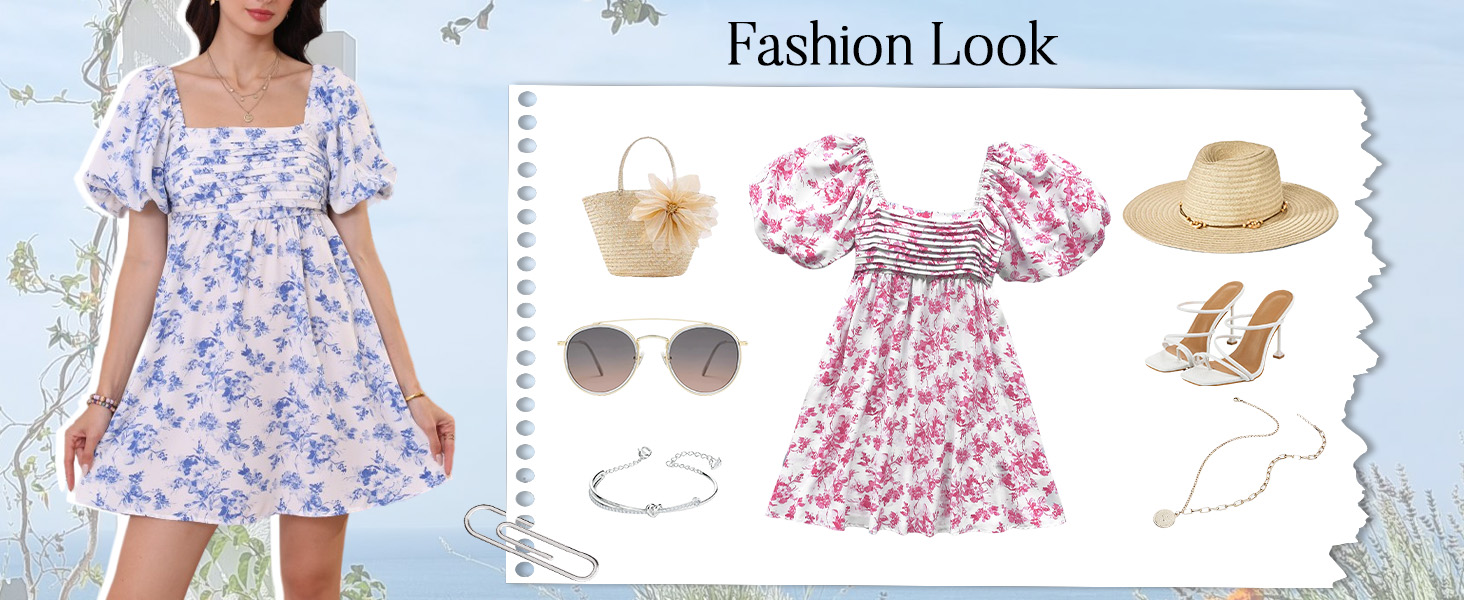 floral puff sleeve mini dress size guide