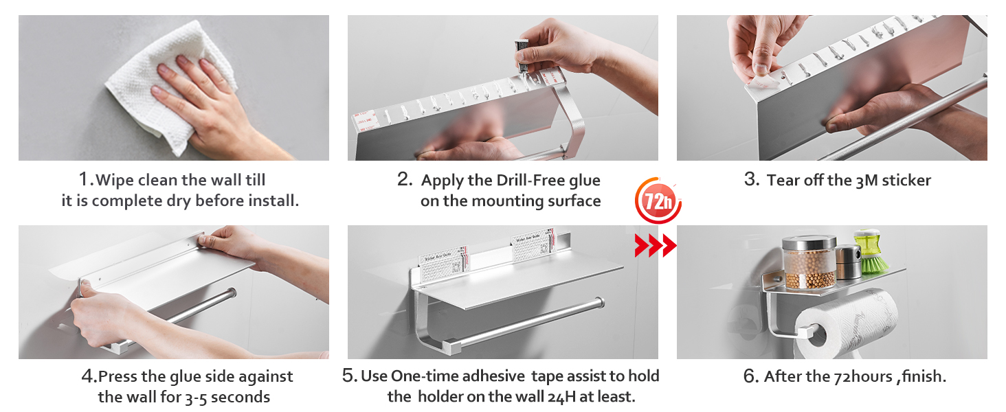 BESy Adhesive Paper Towel Holder with Glue or Wall Mount with Screws