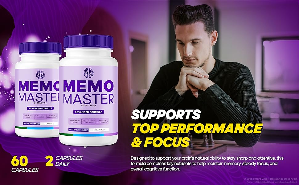 Amazon.com: Memo Master – Premium Daily Memory & Focus Support with a  Natural Blend to Help Maintain Sharp Thinking and Concentration|  Easy-to-Swallow Memo Master Pills for Everyday Use (60 Capsules) : Health