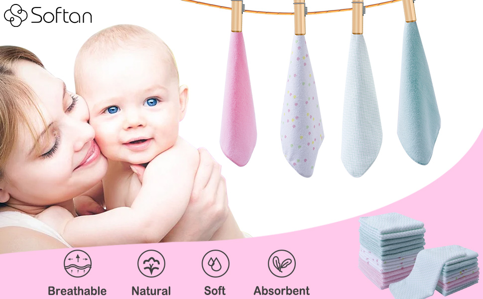 softan Baby Washcloths, 24Pack Baby Wash Cloths Extra Soft