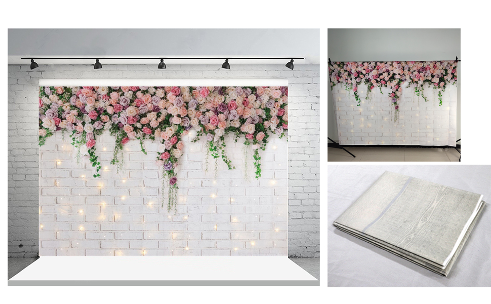 White Brick Wall Backdrop, 8x6ft Shining Background Flower Wedding