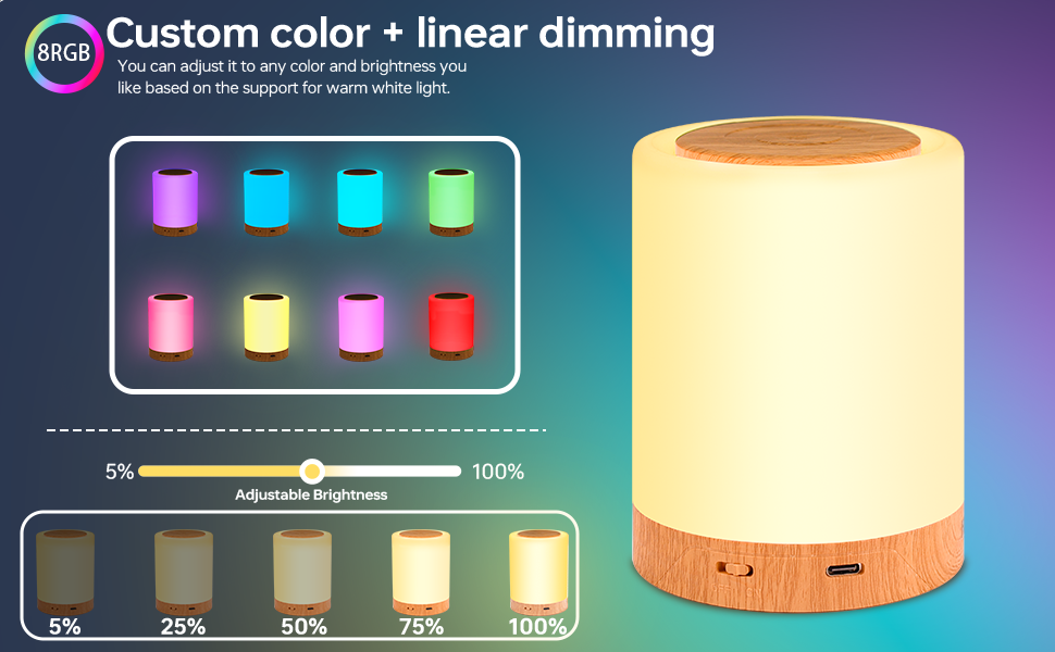 Baby Night Light, LED Smart Touch Bedside Table Night Lamp, Dimmable