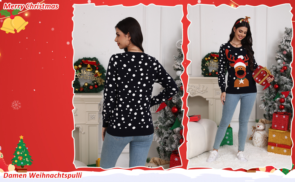 Hobrounn Women's Christmas Jumper Christmas Jumper Crew Neck Knitted